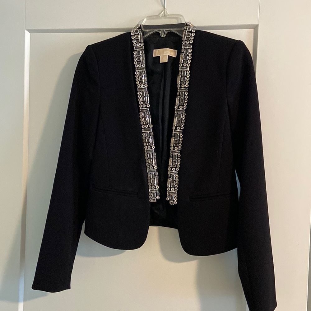 MICHAEL by Michael Kors Rhinestone Embellished Lapel Black Blazer Jacket